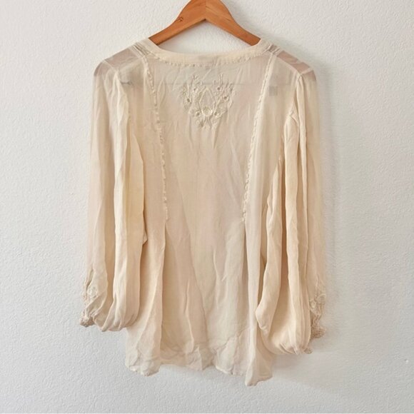 Joie 100% Silk Cream Embroidered Top Sz S - Picture 5 of 5